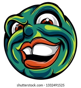 drawing of an emoticon with an evil face