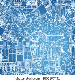 Drawing Engine Seamless Pattern, Background. Seamless Pattern Can Be Used For Wallpaper, Pattern Fills, Web Page Background,surface Textures. Blueprint Vector