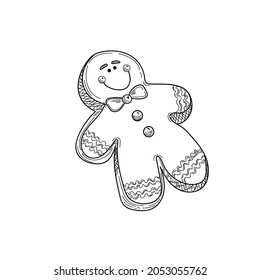 Drawing, engraving, ink, line art, vector illustration christmas gingerbread cookies sketch in silhouette on a white background.