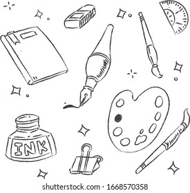 Drawing equipment doodle . Drawing equipment vector