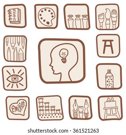 Drawing equipment set of icons vector