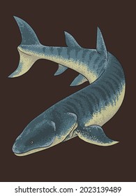drawing eusthenopteron full body, art.illustrastion, vector