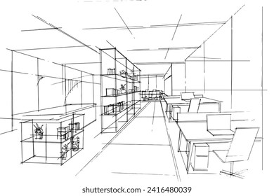 Drawing exterior and interior architectural lines. , Graphic assembly in architecture and interior design work. ,Sketch ideas for interior or exterior designs.