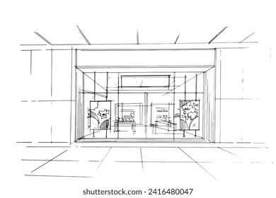 Drawing exterior and interior architectural lines. , Graphic assembly in architecture and interior design work. ,Sketch ideas for interior or exterior designs.