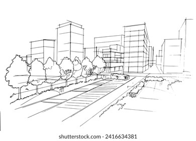 Drawing exterior and interior architectural lines. , Graphic assembly in architecture and interior design work. ,Sketch ideas for interior or exterior designs.