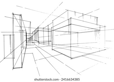 Drawing exterior and interior architectural lines. , Graphic assembly in architecture and interior design work. ,Sketch ideas for interior or exterior designs.