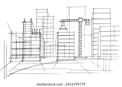 Drawing exterior and interior architectural lines. , Graphic assembly in architecture and interior design work. ,Sketch ideas for interior or exterior designs.