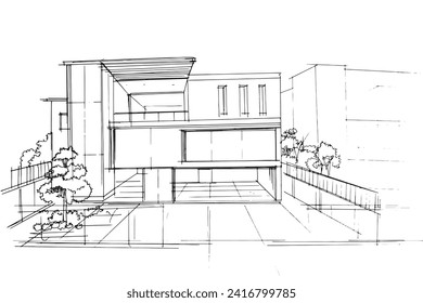 Drawing exterior and interior architectural lines. , Graphic assembly in architecture and interior design work. ,Sketch ideas for interior or exterior designs.