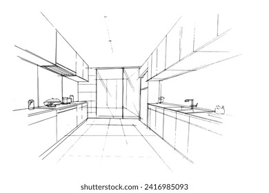 Drawing exterior and interior architectural lines. , Graphic assembly in architecture and interior design work. ,Sketch ideas for interior or exterior designs.