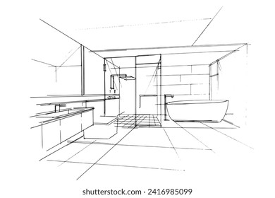 Drawing exterior and interior architectural lines. , Graphic assembly in architecture and interior design work. ,Sketch ideas for interior or exterior designs.