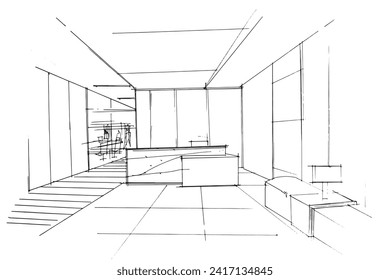 Líneas arquitectónicas exteriores e interiores de diseño. , Montaje gráfico en arquitectura y diseño interior. , Esbozar ideas para diseños interiores o exteriores.