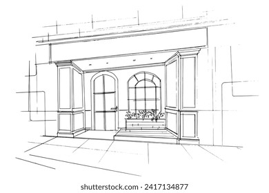 Drawing exterior and interior architectural lines. , Graphic assembly in architecture and interior design work. ,Sketch ideas for interior or exterior designs.