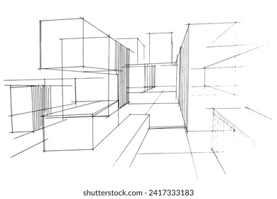 Drawing exterior and interior architectural lines. , Graphic assembly in architecture and interior design work. ,Sketch ideas for interior or exterior designs.