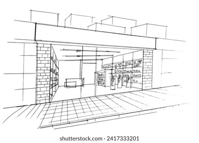 Drawing exterior and interior architectural lines. , Graphic assembly in architecture and interior design work. ,Sketch ideas for interior or exterior designs.