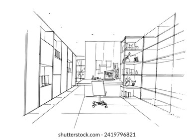 Drawing exterior and interior architectural lines. , Graphic assembly in architecture and interior design work. ,Sketch ideas for interior or exterior designs.