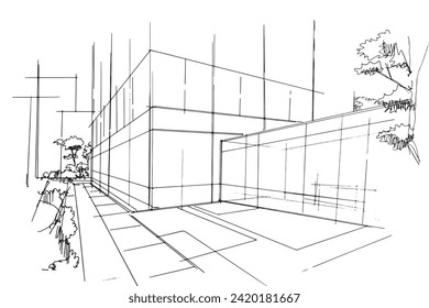 Drawing exterior and interior architectural lines. , Graphic assembly in architecture and interior design work. ,Sketch ideas for interior or exterior designs.