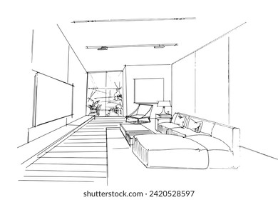 Drawing exterior and interior architectural lines. , Graphic assembly in architecture and interior design work. ,Sketch ideas for interior or exterior designs.