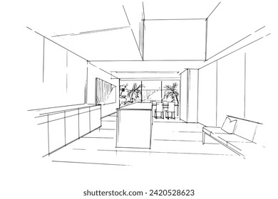 Drawing exterior and interior architectural lines. , Graphic assembly in architecture and interior design work. ,Sketch ideas for interior or exterior designs.