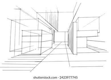 Drawing exterior and interior architectural lines. , Graphic assembly in architecture and interior design work. ,Sketch ideas for interior or exterior designs.