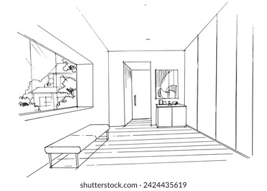 Drawing exterior and interior architectural lines. , Graphic assembly in architecture and interior design work. ,Sketch ideas for interior or exterior designs.