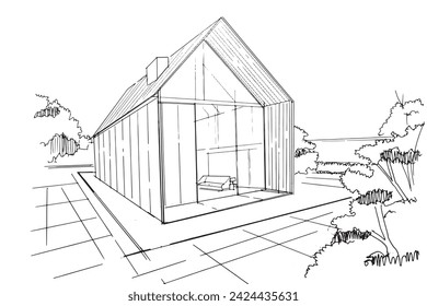 Drawing exterior and interior architectural lines. , Graphic assembly in architecture and interior design work. ,Sketch ideas for interior or exterior designs.