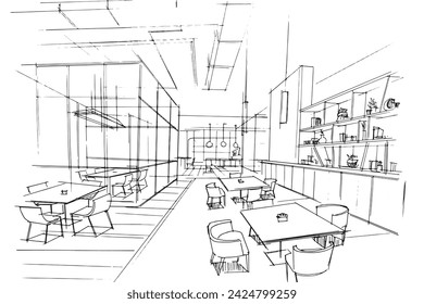 Drawing exterior and interior architectural lines. , Graphic assembly in architecture and interior design work. ,Sketch ideas for interior or exterior designs.