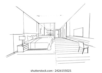 Drawing exterior and interior architectural lines. , Graphic assembly in architecture and interior design work. ,Sketch ideas for interior or exterior designs.