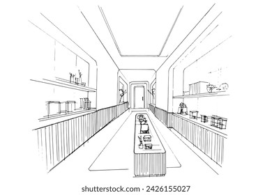 Drawing exterior and interior architectural lines. , Graphic assembly in architecture and interior design work. ,Sketch ideas for interior or exterior designs.