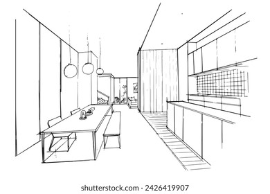 Drawing exterior and interior architectural lines. , Graphic assembly in architecture and interior design work. ,Sketch ideas for interior or exterior designs.