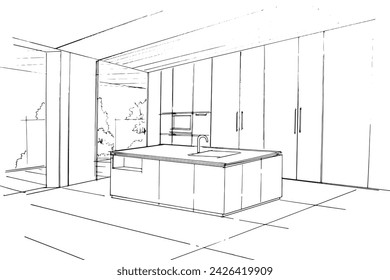 Drawing exterior and interior architectural lines. , Graphic assembly in architecture and interior design work. ,Sketch ideas for interior or exterior designs.