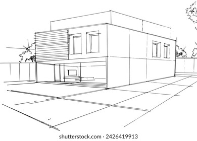 Drawing exterior and interior architectural lines. , Graphic assembly in architecture and interior design work. ,Sketch ideas for interior or exterior designs.
