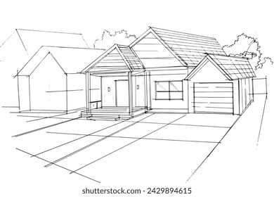 Drawing exterior and interior architectural lines. , Graphic assembly in architecture and interior design work. ,Sketch ideas for interior or exterior designs.