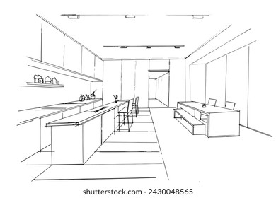 Drawing exterior and interior architectural lines. , Graphic assembly in architecture and interior design work. ,Sketch ideas for interior or exterior designs.