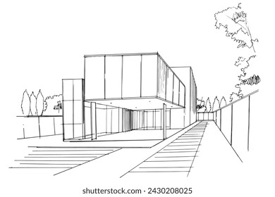 Drawing exterior and interior architectural lines. , Graphic assembly in architecture and interior design work. ,Sketch ideas for interior or exterior designs.
