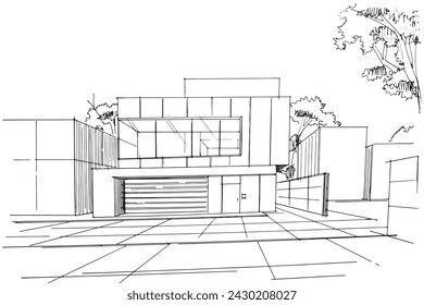 Drawing exterior and interior architectural lines. , Graphic assembly in architecture and interior design work. ,Sketch ideas for interior or exterior designs.