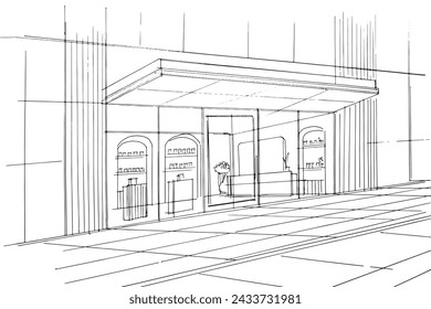 Drawing exterior and interior architectural lines. , Graphic assembly in architecture and interior design work. ,Sketch ideas for interior or exterior designs.