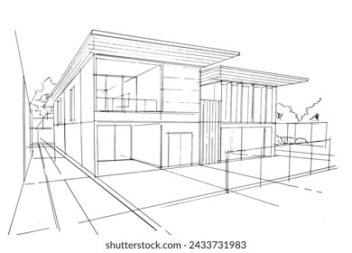 Drawing exterior and interior architectural lines. , Graphic assembly in architecture and interior design work. ,Sketch ideas for interior or exterior designs.