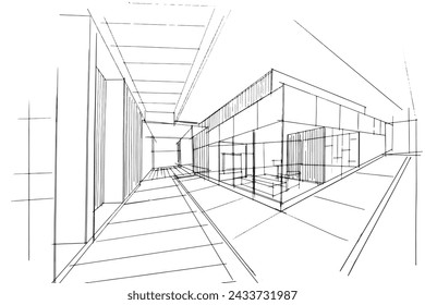 Drawing exterior and interior architectural lines. , Graphic assembly in architecture and interior design work. ,Sketch ideas for interior or exterior designs.