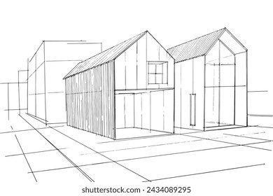 Drawing exterior and interior architectural lines. , Graphic assembly in architecture and interior design work. ,Sketch ideas for interior or exterior designs.