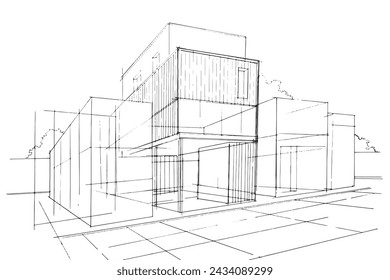 Drawing exterior and interior architectural lines. , Graphic assembly in architecture and interior design work. ,Sketch ideas for interior or exterior designs.