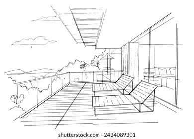 Drawing exterior and interior architectural lines. , Graphic assembly in architecture and interior design work. ,Sketch ideas for interior or exterior designs.