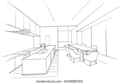 Drawing exterior and interior architectural lines. , Graphic assembly in architecture and interior design work. ,Sketch ideas for interior or exterior designs.