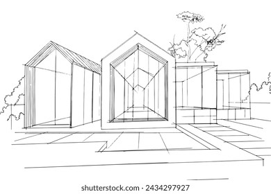 Drawing exterior and interior architectural lines. , Graphic assembly in architecture and interior design work. ,Sketch ideas for interior or exterior designs.