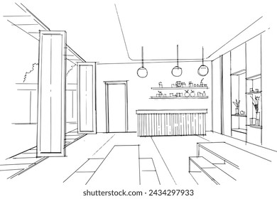 Drawing exterior and interior architectural lines. , Graphic assembly in architecture and interior design work. ,Sketch ideas for interior or exterior designs.