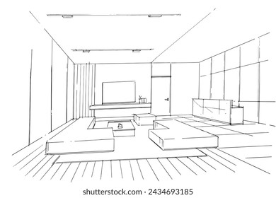 Drawing exterior and interior architectural lines. , Graphic assembly in architecture and interior design work. ,Sketch ideas for interior or exterior designs.