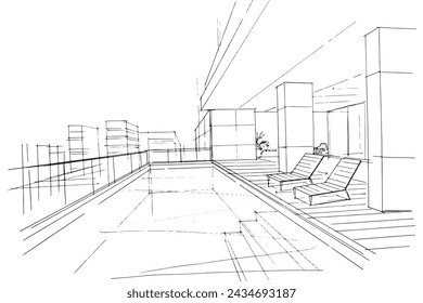 Drawing exterior and interior architectural lines. , Graphic assembly in architecture and interior design work. ,Sketch ideas for interior or exterior designs.