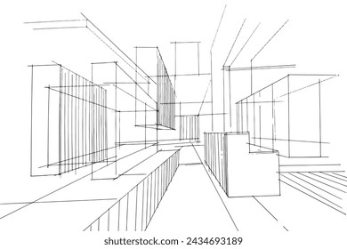 Drawing exterior and interior architectural lines. , Graphic assembly in architecture and interior design work. ,Sketch ideas for interior or exterior designs.