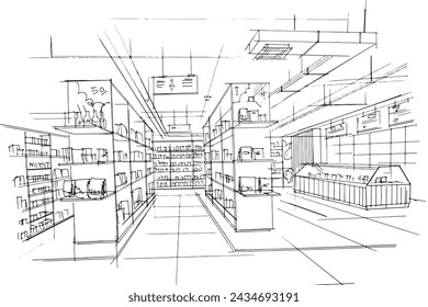 Drawing exterior and interior architectural lines. , Graphic assembly in architecture and interior design work. ,Sketch ideas for interior or exterior designs.