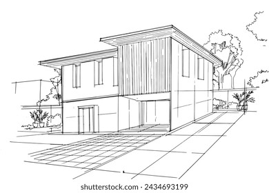 Drawing exterior and interior architectural lines. , Graphic assembly in architecture and interior design work. ,Sketch ideas for interior or exterior designs.