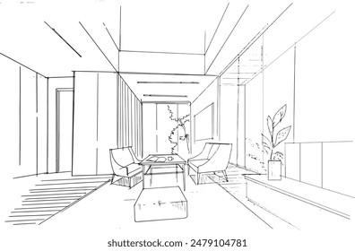 Drawing exterior and interior architectural lines. , Graphic assembly in architecture and interior design work. ,Sketch ideas for interior or exterior designs.